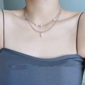 Collar de Perlas Keshi de Plata Natural Triturada de Doble Capa con Cristal de Cenicienta, Piedra Lunar Gris, Moda Femenina de Nicho - Product Image 4