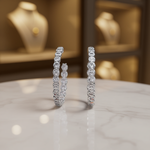 Orecchini a Cerchio E2639 in Oro Bianco con Zirconi Rotondi, Gioielli Classici da Donna per Feste - Product Image 2