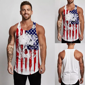 Men's Tank <b>Top</b> American Flag <b>Skull</b> Print Breathable Anti-Pilling 160g Street Style O-Neck Sleeveless <b>Top</b> 100% Cotton Gym <b>Tops</b> - Product Image 2