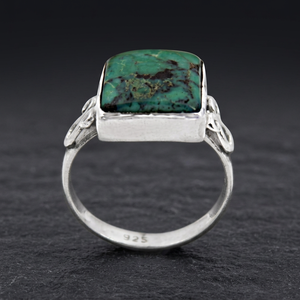 Bague R Art Palace en argent 925 avec pierre précieuse turquoise, sertissage carré, bijoux classiques unisexes - Product Image 1