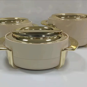 Ensemble de service isotherme 3 pièces <span class=keywords><strong>avec</strong></span> <span class=keywords><strong>fenêtre</strong></span> visible, 1,8 L, 2,3 L, 2,8 L, en acier inoxydable <span class=keywords><strong>avec</strong></span> bordure dorée texturée - Product Image 1