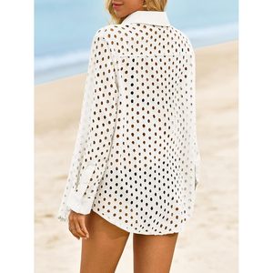 Womens Hollow Out Cover <b>Up</b> <b>Shirt</b> <b>Button</b> Down Beachwear Swimwear Quick Dry Woven Regular Fit One Piece - Product Image 5