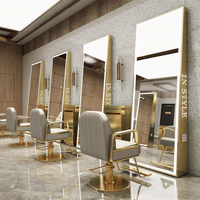 Miroir de Barbier LED Professionnel Kingstin sur Pied avec Prise, Miroir de Poste de Coiffure Salon de Beauté Corps Entier