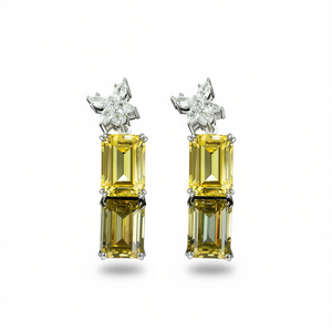 Boucles d'oreilles pendantes en citrine jaune E2238, argent 925, sertissage griffe, motif floral, bijoux de luxe pour femme, pour soirée - Product Image 1