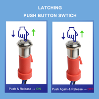 Bouton-poussoir métallique étanche IP67 de 16 mm, éclairé par LED, à verrouillage, en acier inoxydable, avec prise