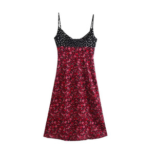 Robe midi à volants et cordon de serrage, motif floral et pois, style campagnard français, nouvelle collection 2026, color block, décontractée et vintage pour femme, OEM/ODM - Product Image 2