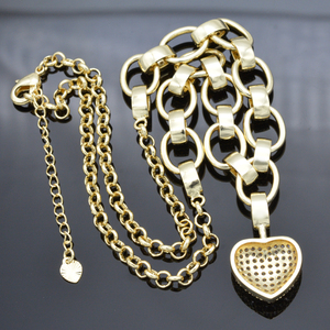 Llegada de un nuevo cristal CZ gargantilla con cuentas de enlace rodio cadena de oro corazón collar - Product Image 6