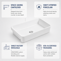 Lavabo semi-suspendu en céramique pour le lavage des mains, lavabo semi-encastré pour hôtels et usage domestique