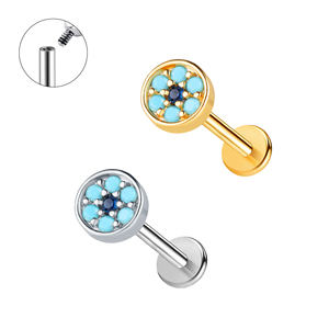 In magazzino In acciaio inox Piercing a dorso piatto borchia <span class=keywords><strong>argento</strong></span> placcato oro malocchio serie Labret lobo orecchio a bottone - Product Image 4