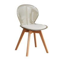Chaise de salle à manger légère en bois massif, rembourrée en PU, avec coque transparente en acrylique, idéale pour dortoirs d'étudiants, maisons de location et bureaux de balcon.