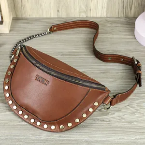 Contact's Custom New Design Full Grain Cow Leather Belt Bum Bag Waist Bag Lady Crossbody Chest Bags Fanny Pack For Women