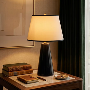 Glossy Black Cone Plug in Luxury Table Lamp Led Table Lamp Decorative Table Lamp White Fabric Shade for Living Room - Product Image 1