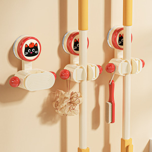Suction Cup Mop <b>Clip</b> Wall Mounted Plastic Minimalist White Bathroom Mop Holder <b>Hook</b> - Product Image 1