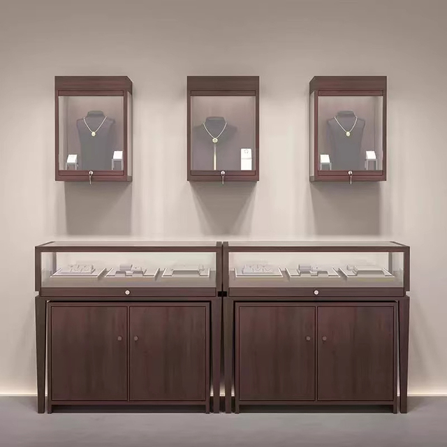 Customizable Antique Retail Store Showcase Display Cabinet LED-Lit Island Counter for Jewelry Shops