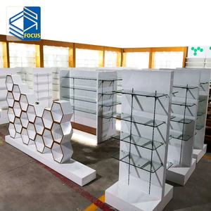 고품질 MDF 나무 라미네이트 약국 선반 가구 시스템 도매 강화 유리 약국 선반 - Product Image 1