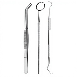 OPTITECH HEALTHCARE DS-0002 Kit de Exploración Dental de 3 Piezas: Pinzas, Espejo y Explorador Manual con Mango Roscado Plateado, Instrumentos Clase I - Product Image 2