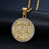 Pendentif Zircon Plaqué Or 18K Signe du Zodiaque Pièce de Monnaie Pendentif en Relief Disque Rond 12 Collier Horoscope