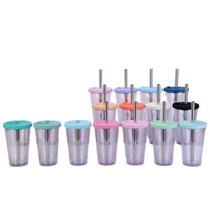 Portable 16oz Double Layer AS Straw Tumbler With Metal Straw Dishwasher Safe & <b>Reusable</b> Colorful Travel <b>Cup</b> - Product Image 1