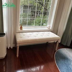 <span class=keywords><strong>Sgabello</strong></span> Versatile Convertibile Wayon per Soggiorno, <span class=keywords><strong>Seduta</strong></span> Imbottita con Bottoni e Gambe in Legno Intagliato Vintage - Product Image 4