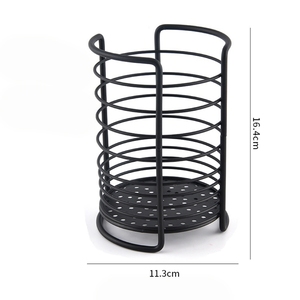 Zwarte ijzeren bestekhouder voor aanrecht, cilindervormige draadhouder voor eetstokjes met geperforeerde afvoerbasis voor keukentafel - Product Image 6