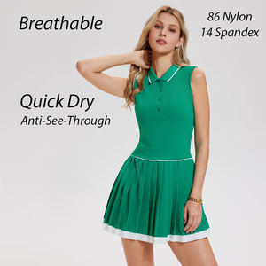 Vestido <span class=keywords><strong>de</strong></span> Tenis Tipo Polo para Mujer, Sin Mangas, Plisado, Falda Deportiva, Anti-Transparente, Corte en A, Fluido, para Deportes y Uso Casual - Product Image 1