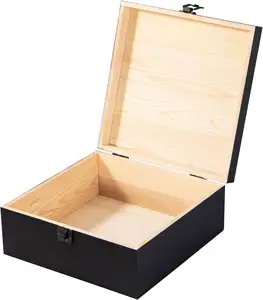 9'' X 9'' X 3.9'' Wooden Storage Box Container With Hinged Lid Front Clasp