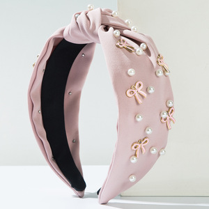 Nuevo en Perla Accesorio para el <span class=keywords><strong>cabello</strong></span> Ventas al por mayor Color <span class=keywords><strong>pastel</strong></span> Arco Diadema Tela Bowknot Diadema Linda - Product Image 5