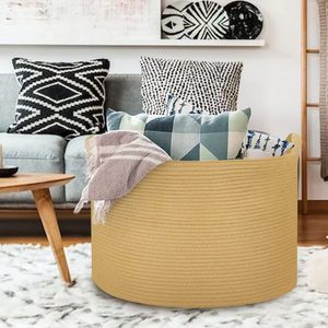 Woven <b>Storage</b> <b>Basket</b> Round Cotton Rope Large Capacity Clothing Organizer For Home Living Room Bedroom Toy And Dirty Clothes - Product Image 1