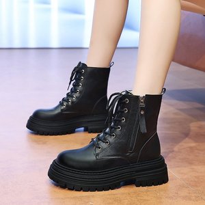 2025 autunno inverno da <span class=keywords><strong>donna</strong></span> per stivali Martin con fondo spesso nuovo stile britannico All-Match imbottito in velluto moto stivaletti corti alla caviglia - Product Image 3