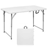 Table pliante 4FT, table de pique-nique pliable, hauteur réglable, robuste, pliable en deux, portable, en plastique, 4/6 places, design moderne