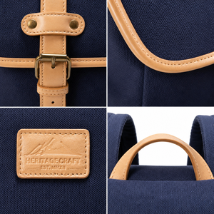 Classic Navy Canvas Laptop <b>Backpack</b> with Leather <b>Straps</b> Zipper Closure Unisex Softback 20-39L Waterproof USB Port Durable Design - Product Image 3