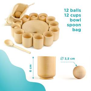Palline non verniciate fai-da-te in tazze giocattolo Montessori grande gioco selezionatore in legno 12 palline 35 mm età 1 + smistamento e conteggio prescolare - Product Image 2