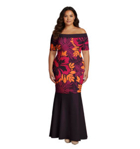 Abito Elegante a Sirena con <span class=keywords><strong>Stampa</strong></span> su Richiesta, Abbigliamento Tribale Polinesiano, Puletasi Samoano con Motivo Floreale Tapa, Abito Hawaiano Aloha Personalizzato per Donne - Product Image 6