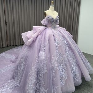 Vestidos de Quinceañera Jancember LSMC14 Elegantes con Flores, Perlas Lila y Cola Larga - Product Image 3