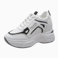 Nouvelles Chaussures Décontractées Femme 2026 à Talons Hauts en Cuir, Style Sportif Étudiant, Semelle Épaisse, à Lacets, Tendance et Populaires en Maille