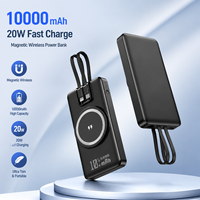 Batterie externe portable ultra-fine et magnétique 20W 10000 mAh avec câbles, chargeur rapide, écran LED, noire