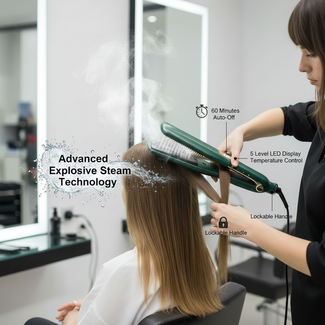Popular 5 Level Adjustable Temperature 140 to 220 Degree Professional Steam Hair Straightener