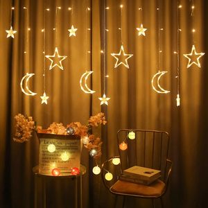 Guirlande lumineuse rideau lumineux à Led, décoration pour fête musulmane de l'aïd, lune, étoile, guirlande lumineuse pour le Ramadan, l'aïd - Product Image 1