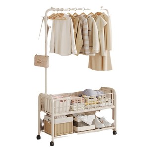 Perchero con ruedas de doble barra, organizador de almacenamiento de pie para dormitorio y uso doméstico - Product Image 5