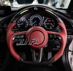 <span class=keywords><strong>Volante</strong></span> de Fibra de Carbono LED para <span class=keywords><strong>Mazda</strong></span> <span class=keywords><strong>3</strong></span> 6 CX-5 CX-30 - Costuras Rojas, Base Plana, Mejora de Carreras - Product Image 1