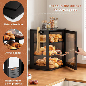 Boîte de rangement à double couche en bambou avec panneau acrylique pour comptoir de cuisine, pâtisseries, biscuits et aliments - Product Image 1