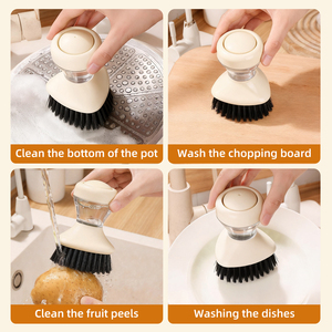 Brosse à vaisselle en plastique réutilisable avec distributeur de savon intégré, outil de nettoyage pratique pour la cuisine et la maison - Product Image 4