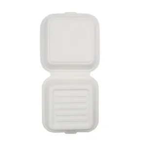 Disposable Bagasse Container Restaurant Fast Food Take Away 6 Inch Burger Box 500ml Bagasse Pulp Disposable Sugarcane Food Container