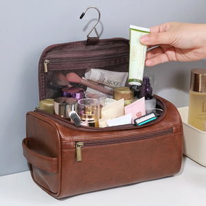 Nuevas bolsas de aseo impermeables de viaje de negocios para hombres, Kit de afeitar Dopp, neceser marrón de cuero Pu, neceser colgante, bolsa de <span class=keywords><strong>maquillaje</strong></span> cosmético - Product Image 2