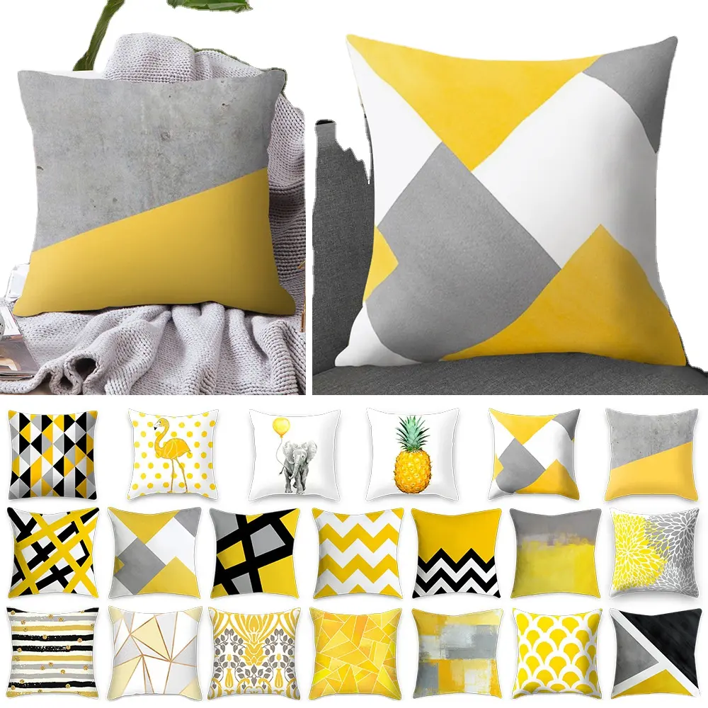 Yellow Striped Styles Pillowcase Geometric Throw Cushion Pillow Cover Printing Cushion Pillow Case