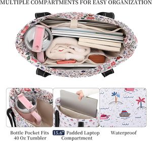 Borsa Tote da Donna con Scomparto per Laptop e Portabicchieri, Motivo Navi, in Nylon, 16x6.5x13 Pollici, per Lavoro, Viaggi, Palestra, Spiaggia, Insegnanti, Scuola, Mamme - Product Image 5