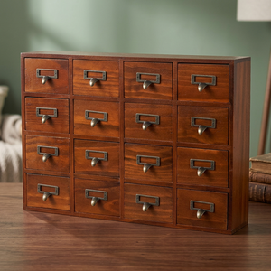 Rectangle Drawer Wooden <b>Jewelry</b> Box Industrial Style Multifunction <b>Organizer</b> with Glossy Finish and Metal Handles - Product Image 3
