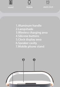 راديو FM أنيق محمول 6 في 1 مع ساعة منبه وشاحن لاسلكي وحامل هاتف - مصباح أنيق ومكبر صوت متعدد الميزات الأكثر مبيعًا - Product Image 6