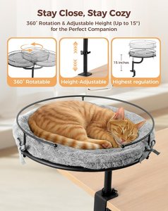 Кошачья настольная кровать, регулируемая по 360 ° и высоте кровать для кошки, для стола, вмещает до 40 фунтов, плюшевый чехол для машинной стирки - Product Image 2