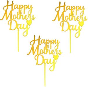 Adornos Acrílicos <span class=keywords><strong>para</strong></span> Pasteles de <span class=keywords><strong>Cumpleaños</strong></span>, Decoración Dorada con la Frase 'Happy Thanks Mom', Adorno Redondo <span class=keywords><strong>para</strong></span> Pastel de Mamá - Product Image 3